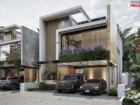 Fachada moderna de casa en venta en Residencial Bahía Marina, Marina Mazatlán (Cerritos)