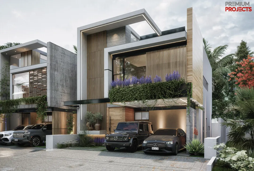 Fachada moderna de casa en venta en Residencial Bahía Marina, Marina Mazatlán (Cerritos)