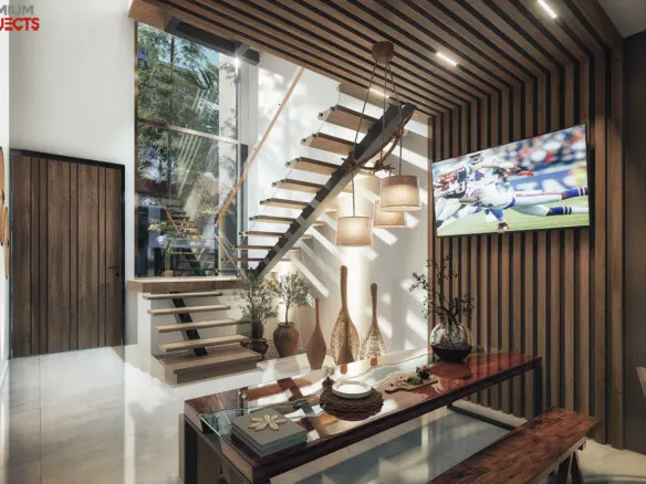 Comedor y entrada en concepto abierto en casa en venta en Bahía Marina, Marina Mazatlán (Cerritos)