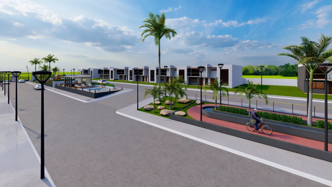 Terreno Palmar Ale (4) Avenida con camellón y ciclovía en El Palmar Residencial, Mazatlán