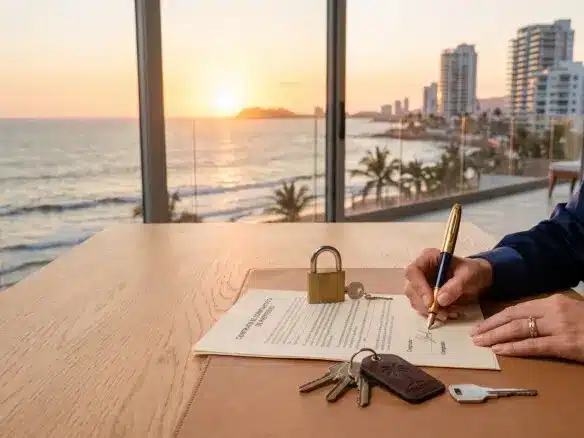 Firma segura de contrato de compraventa con escrow en Mazatlán