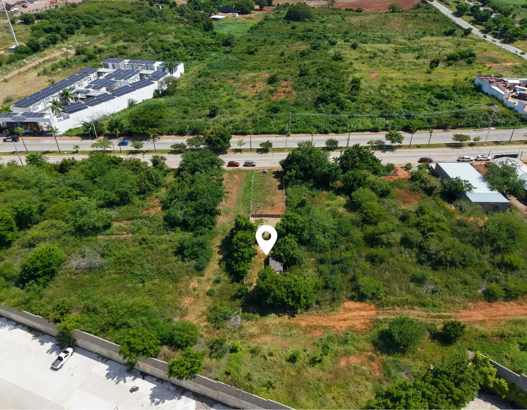terreno-venta-villa-universidad-galerias-mazatlan-luis5 Ubicación exacta del terreno en venta en Marina Universidad, Mazatlán, marcada en vista aérea
