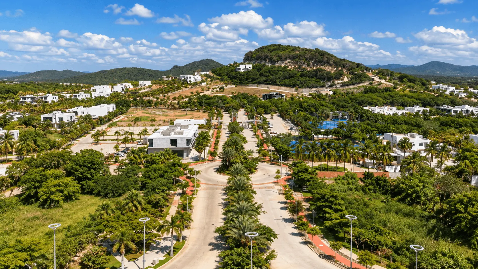 terreno-venta-el-cielo-parque-residencial-mazatlan-cerritos6 Vista aérea de las calles y áreas verdes de El Cielo Parque Residencial en Cerritos, Mazatlán